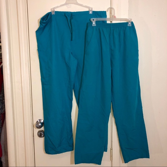 Teal Blue 2Pants Scrub Bottoms Bundle Medium - Picture 1 of 5